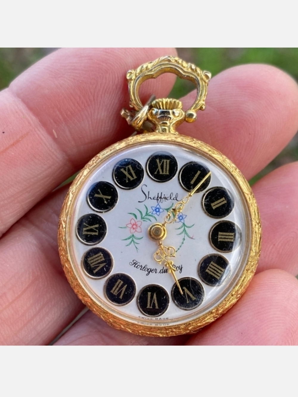 Vtg Sheffield Pendant Pocket Watch Women Swiss Floral Manual Wind